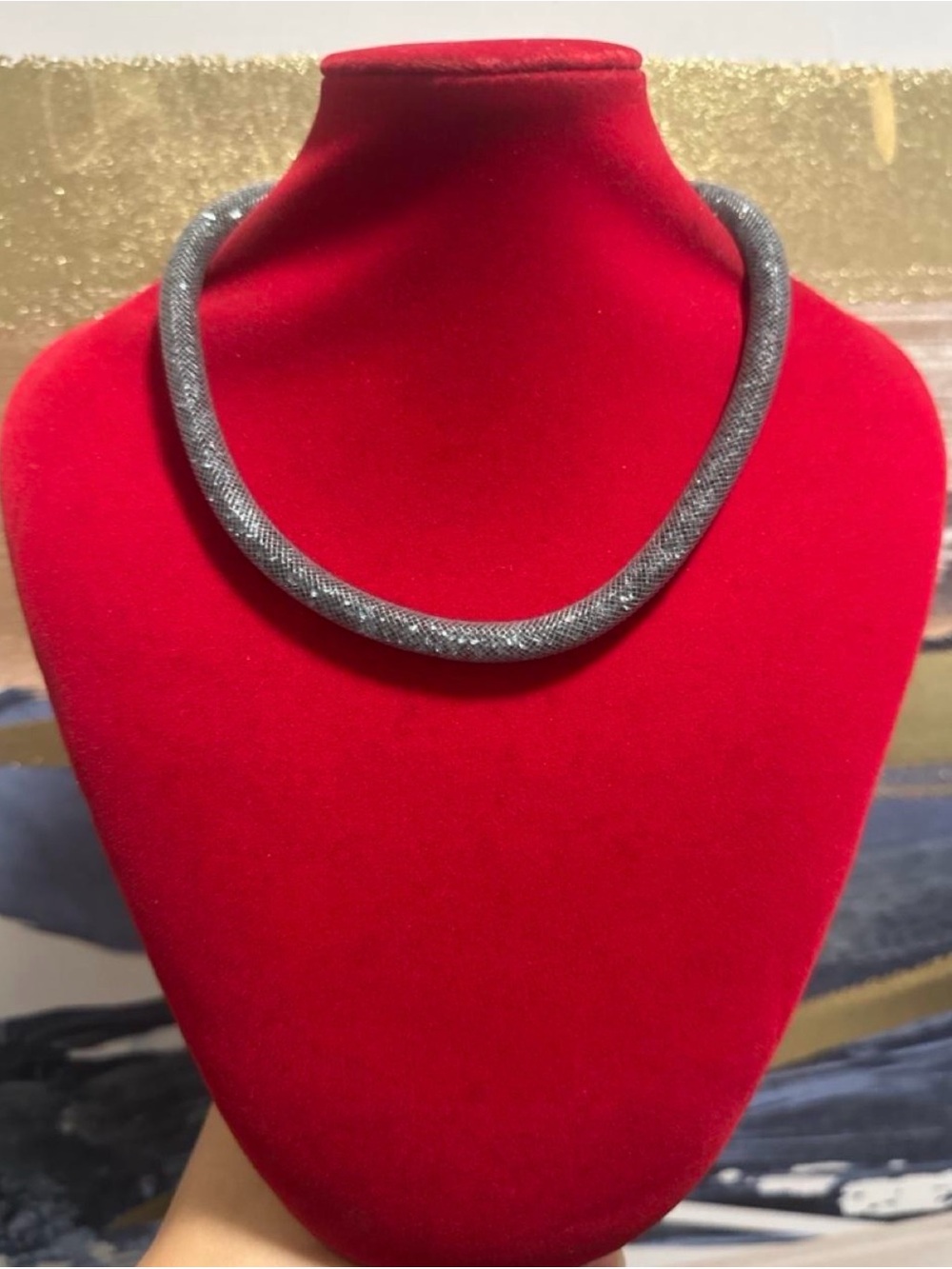 Swarovski Silver-Tone Mesh Collar Necklace
